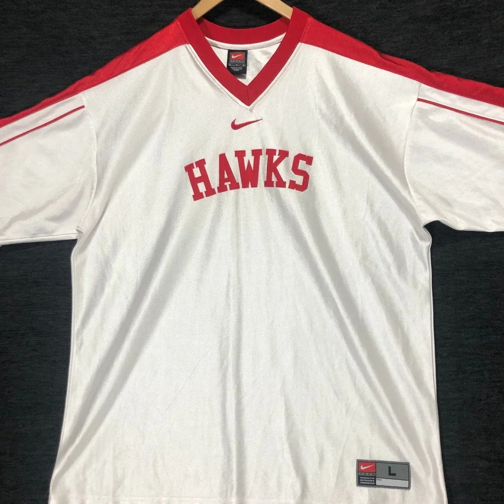 Nike Hawks Jersey V-Neck Short Sleeve Athletic Top‎ White Red Men's Size Large
